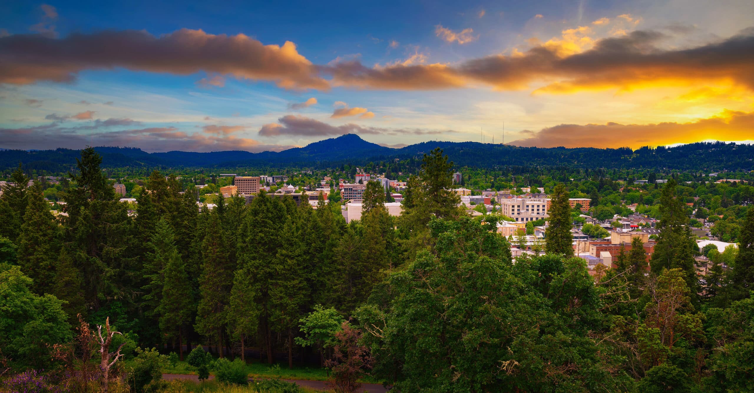 Sunset over Eugene, Oregon, from Skinner Butte Lookout.